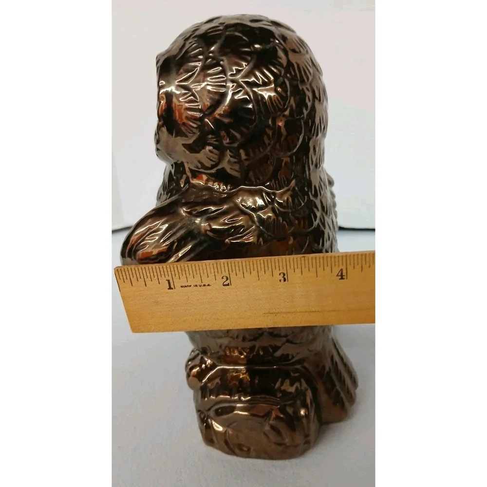 1950s Vintage Owls on a log Shelf Sitter Bronze Color Art MCM Ceramic 9.5 #107B5